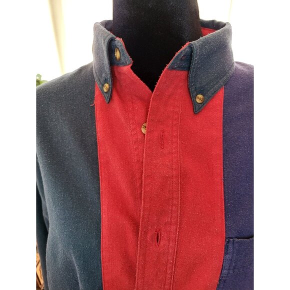 Bugle Boy Vintage 90s Red/Blue/Green Color Block Button Up Shirt L Preppy Retro - Picture 4 of 8